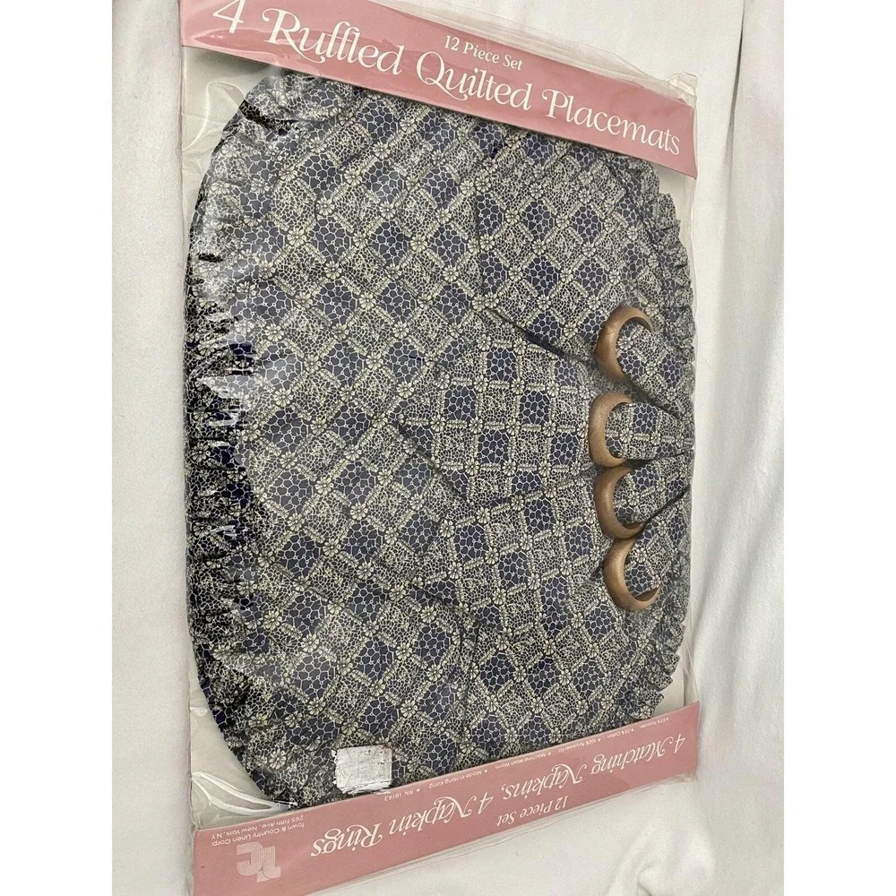 Country Cottage Placemat Set Napkins Rings Navy Blue French Country New